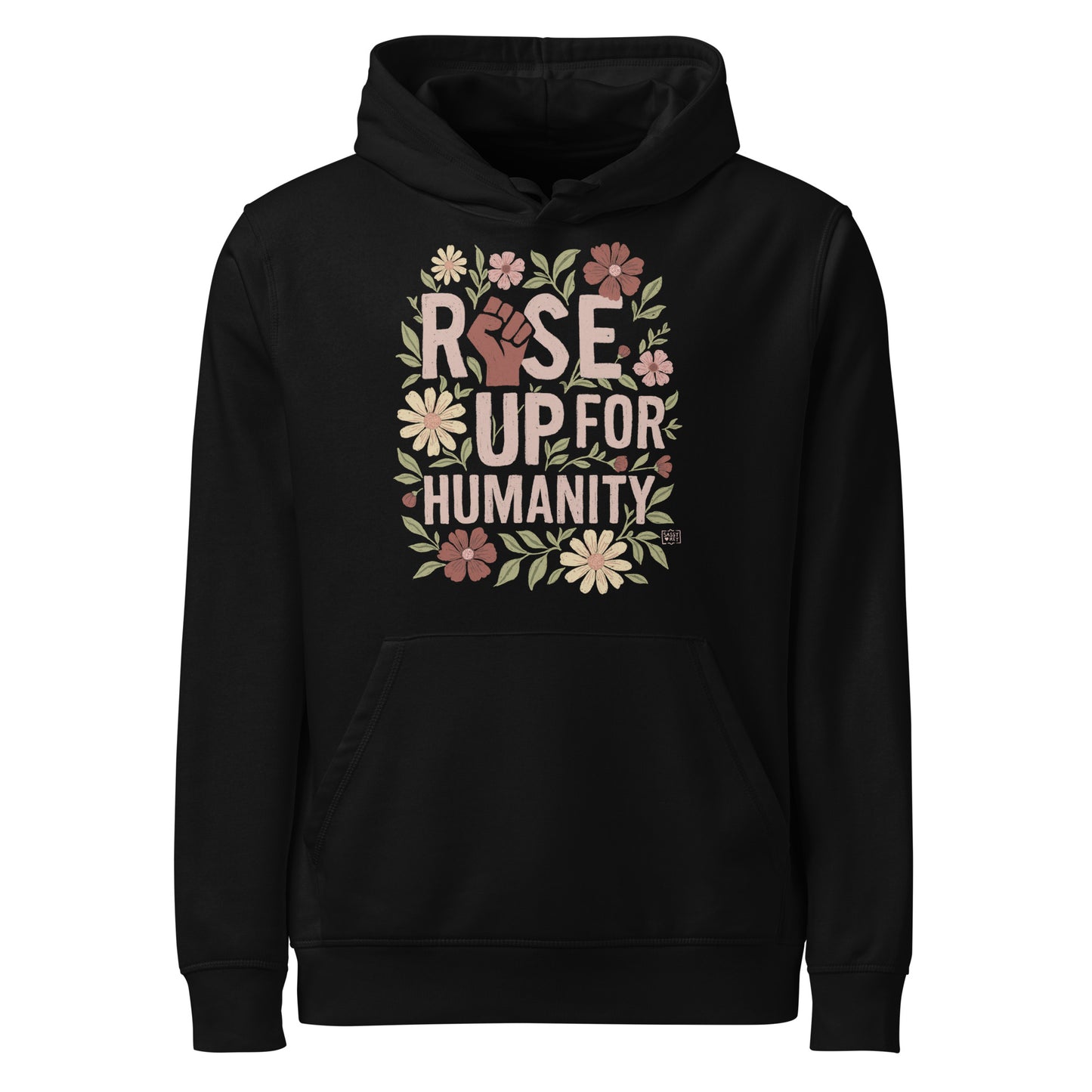 Hoodie Eco Organic Cotton Black / White Rise Up For Humanity