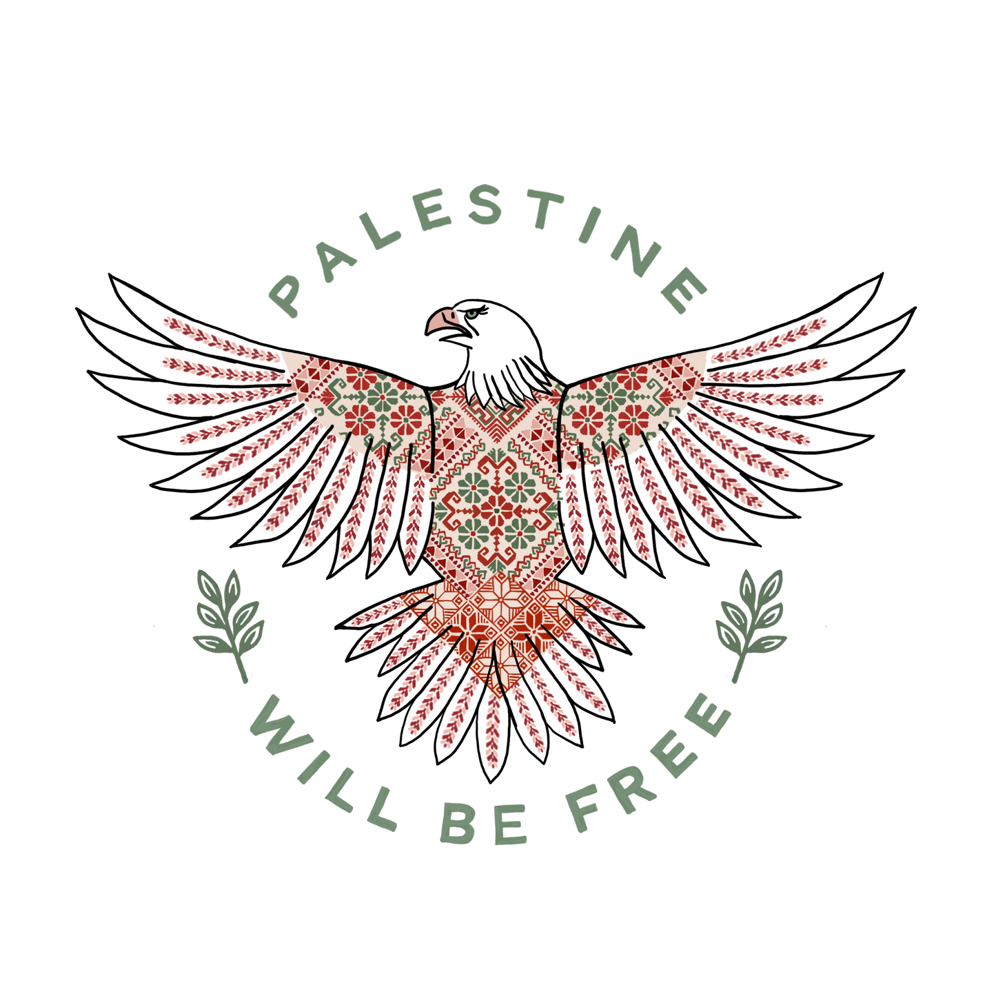 Tote Bag Palestine Will Be Free tatreez Eagle White