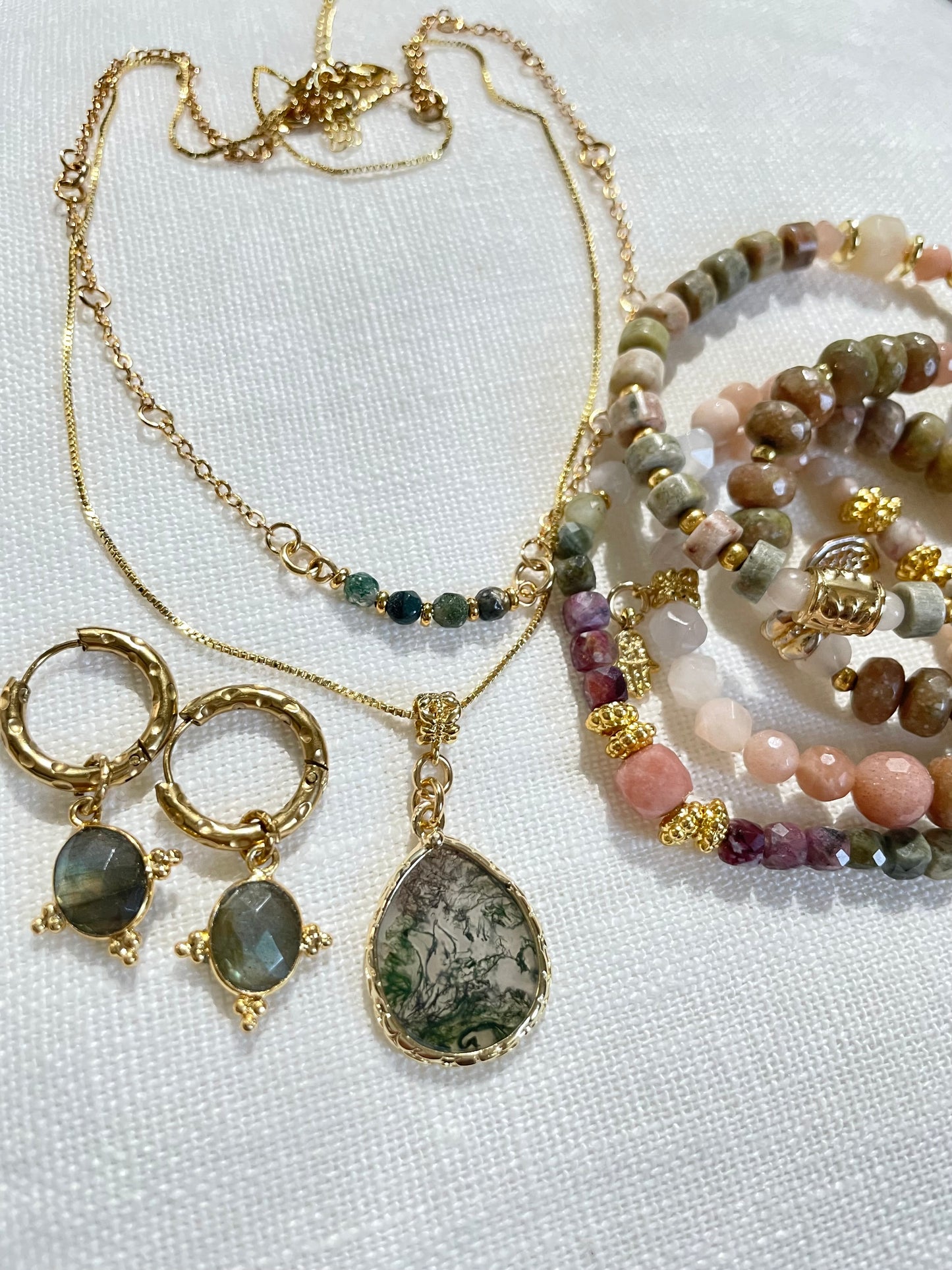 SPECIAL FUNDRAISER Limited Edition Moss Agate double necklace