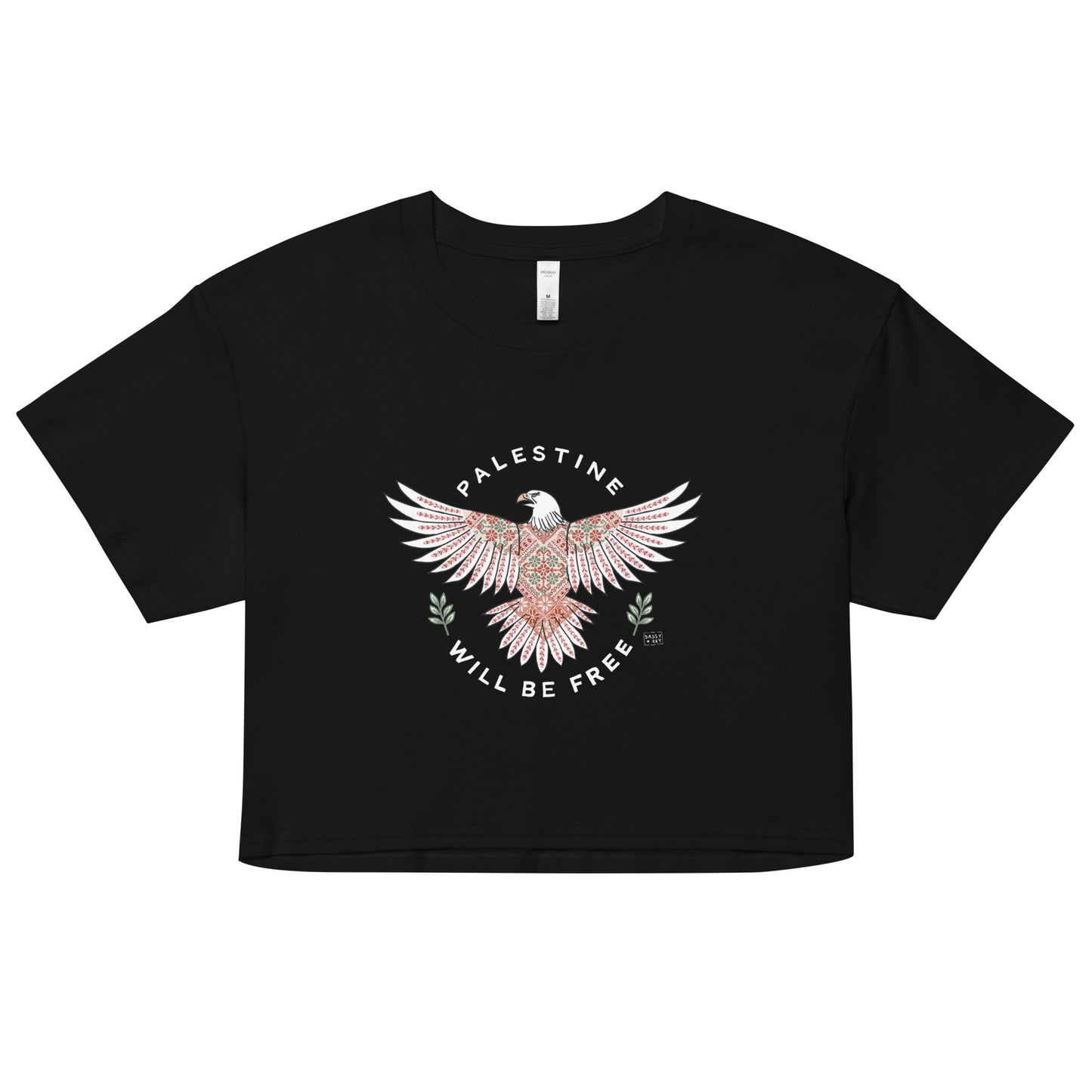 Palestine Will Be Free Tatreez Eagle Crop Top Black
