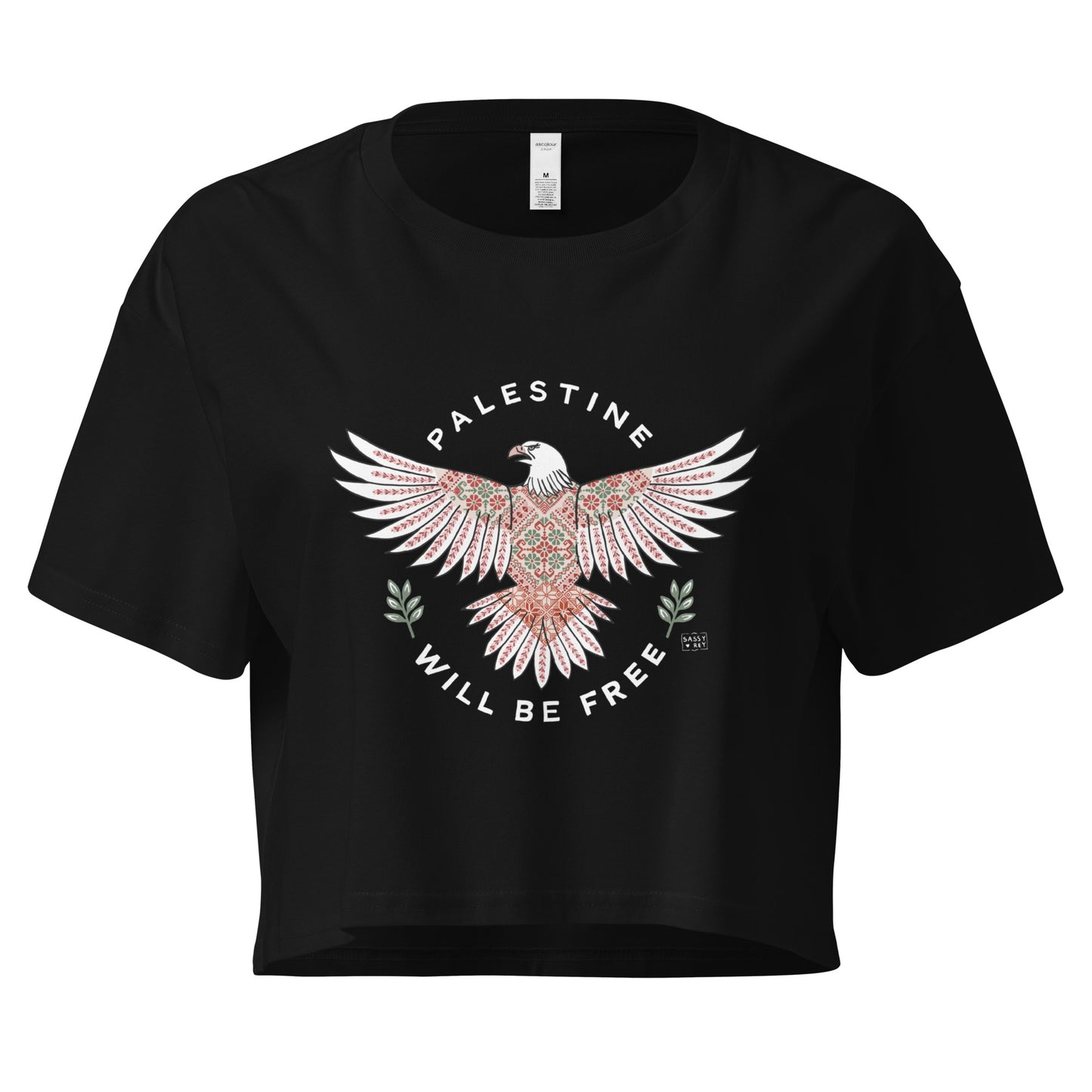 Palestine Will Be Free Tatreez Eagle Crop Top Black