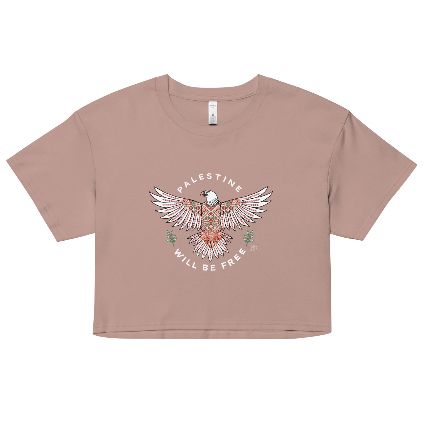 T-shirt Crop Palestine Will Be Free Tatreez Eagle Hazy Pink