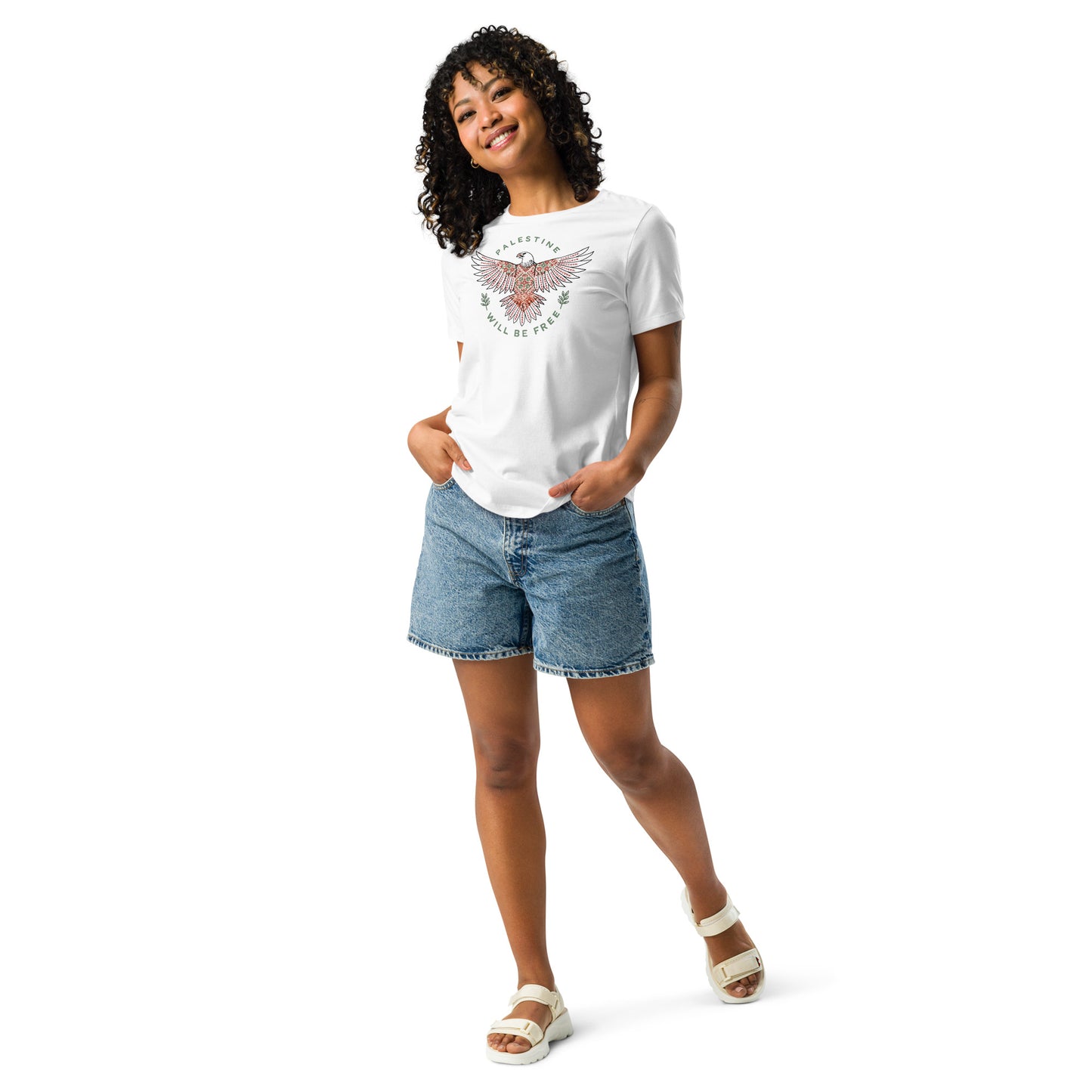 T-shirt Palestine Will Be Free Tatreez relaxed fit White