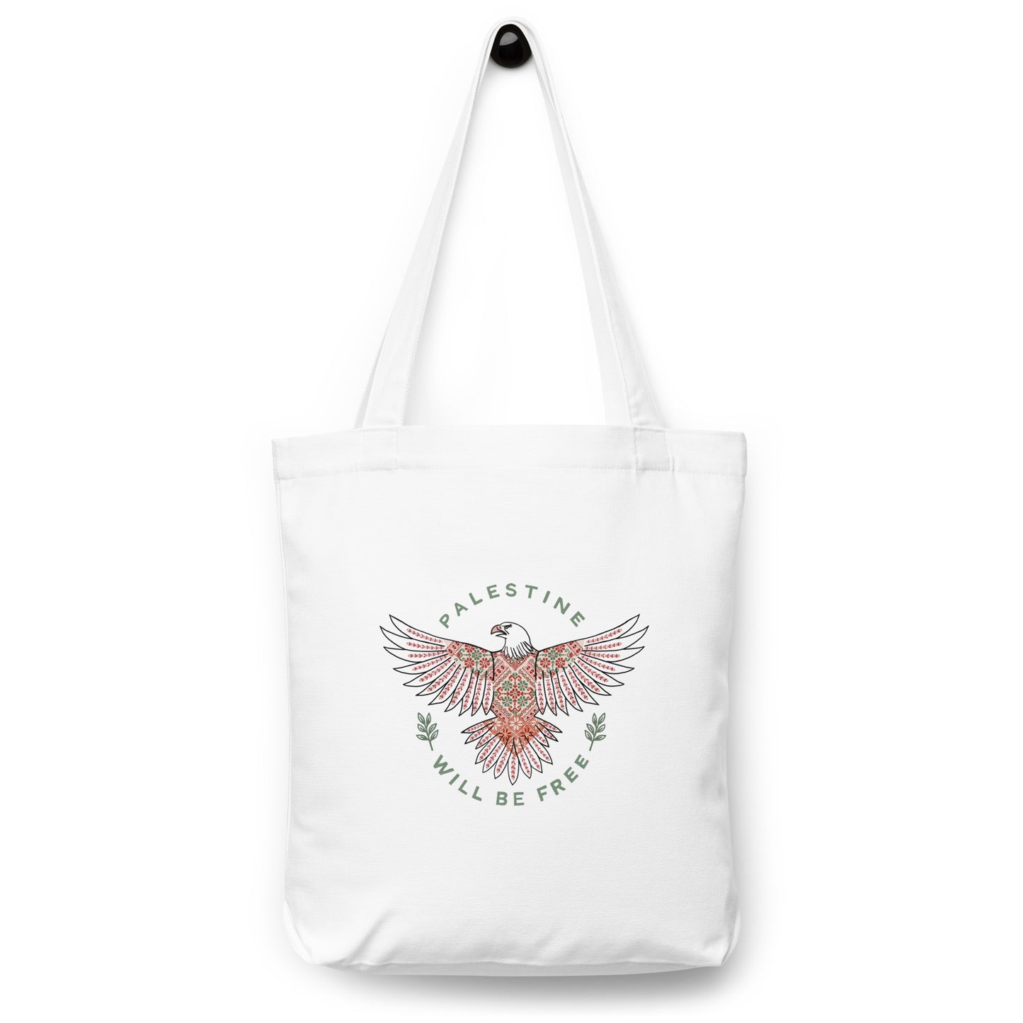 Tote Bag Palestine Will Be Free tatreez Eagle White