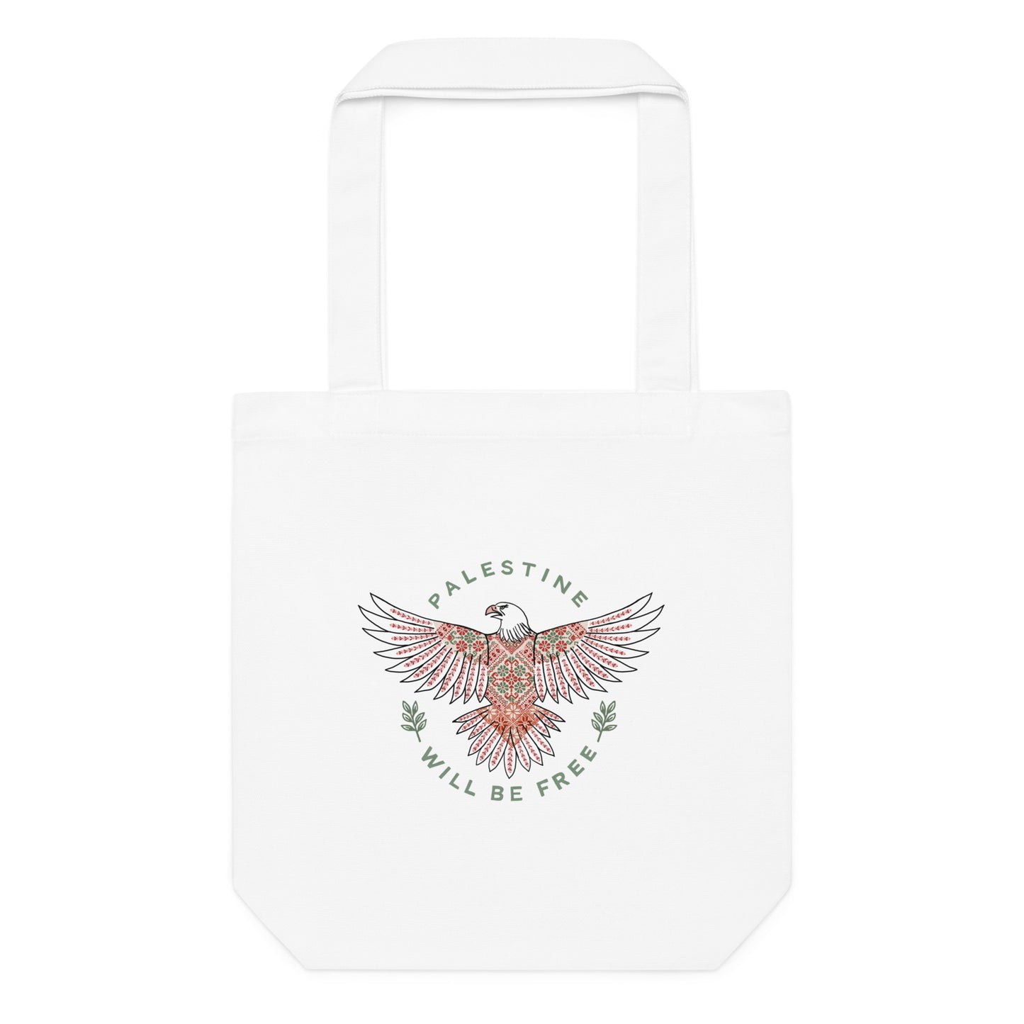Tote Bag Palestine Will Be Free tatreez Eagle White