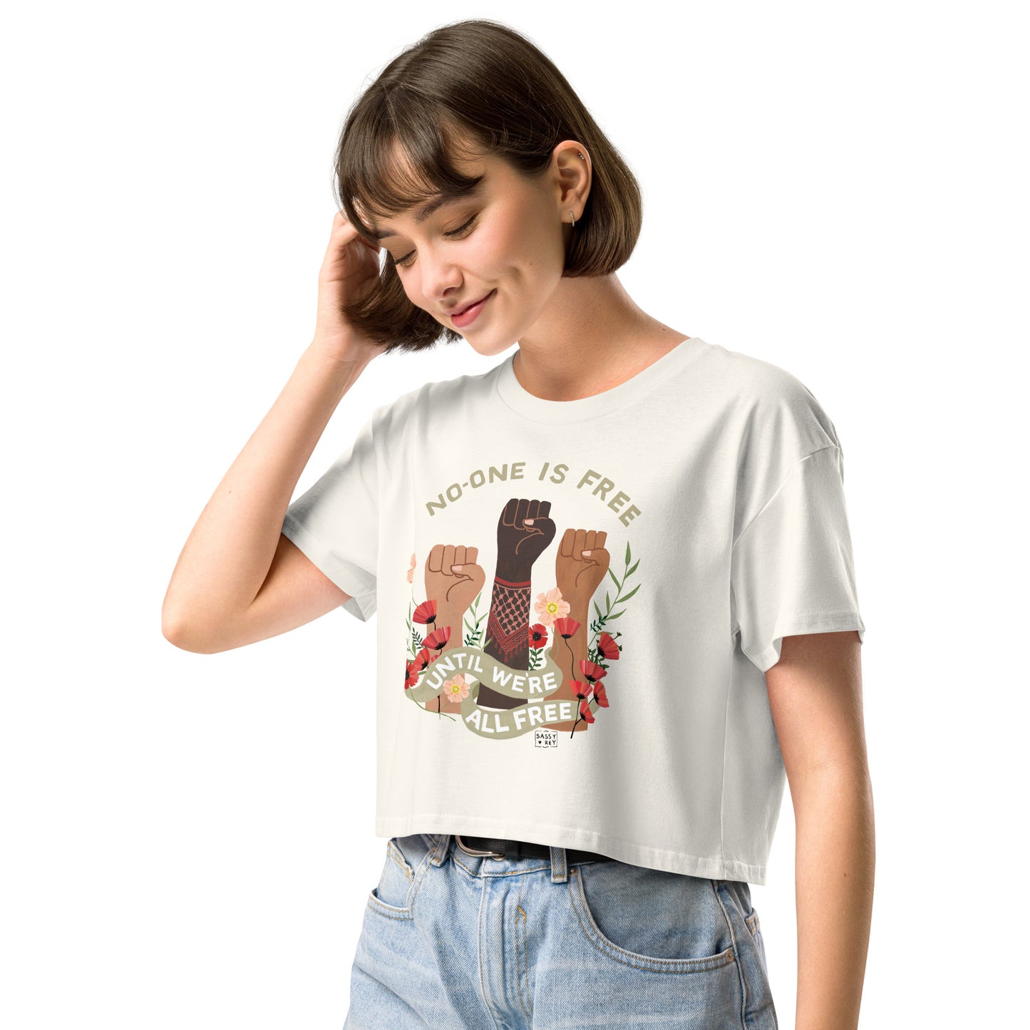 T-shirt Crop Freedom for All Ecru