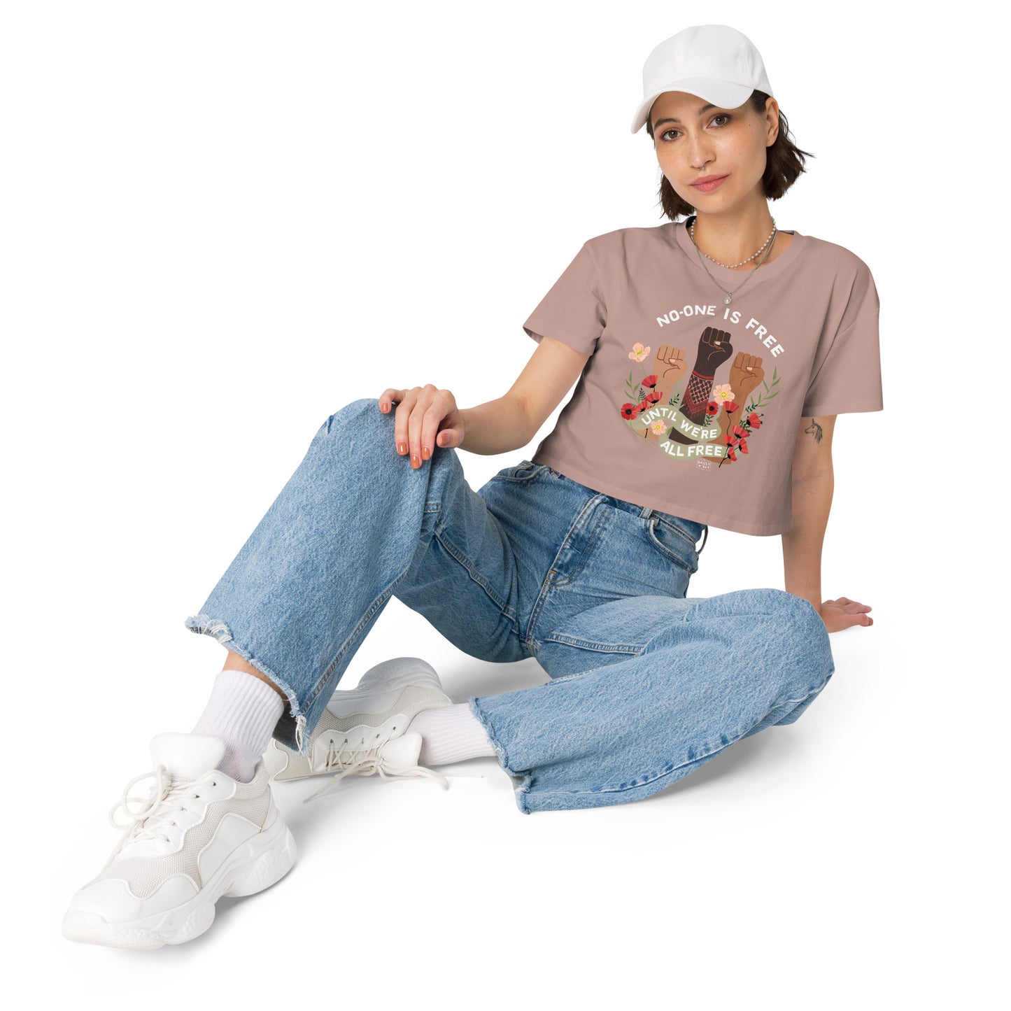 Freedom for All Crop Top Ecru Hazy Pink