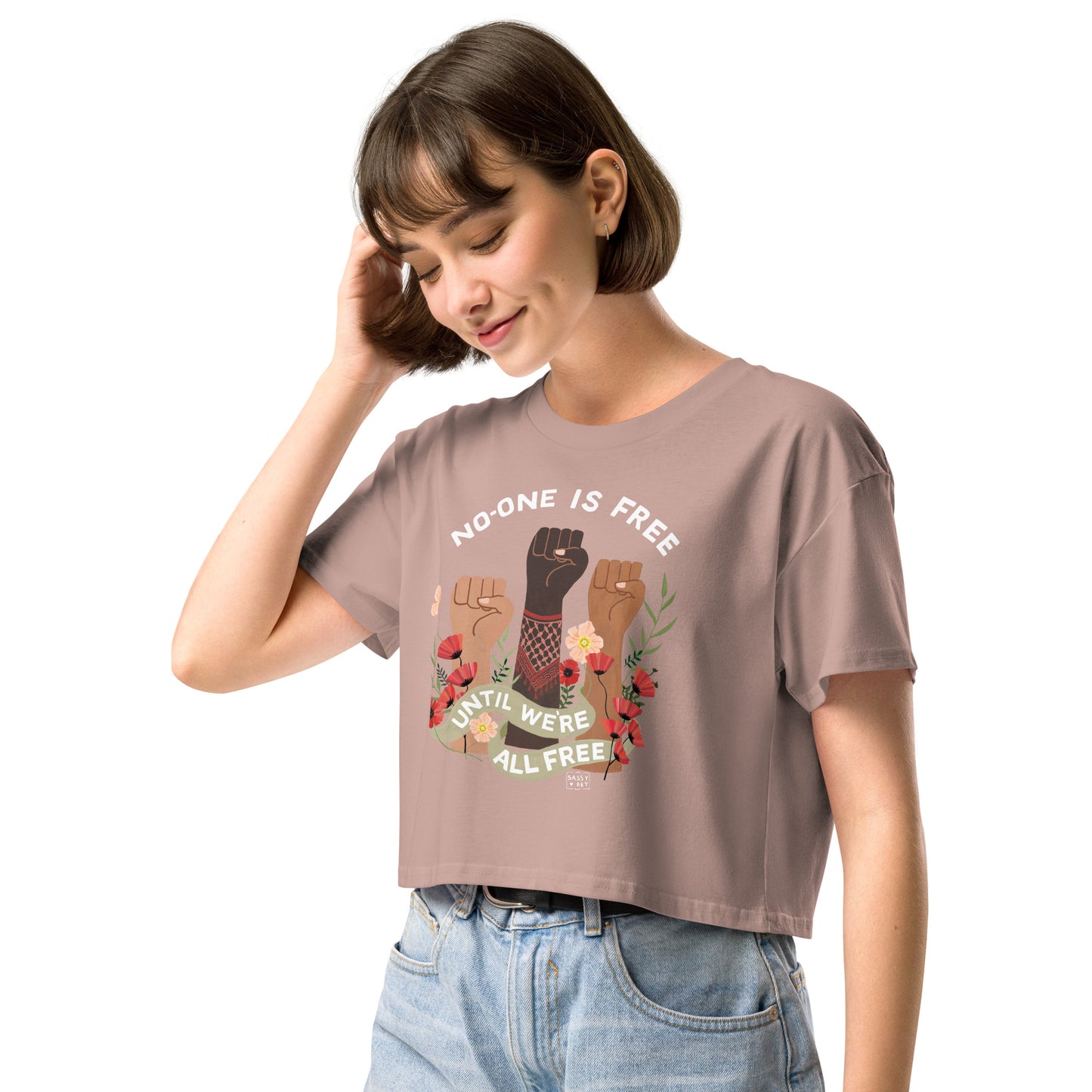 Freedom for All Crop Top Ecru Hazy Pink