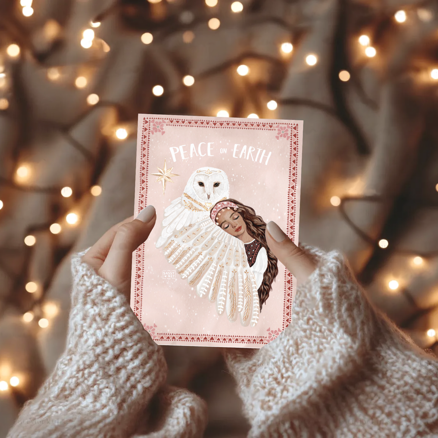 Christmas Card Peace on Earth Folk Owl