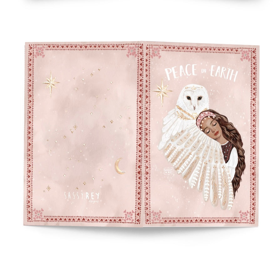 Christmas Card Peace on Earth Folk Owl