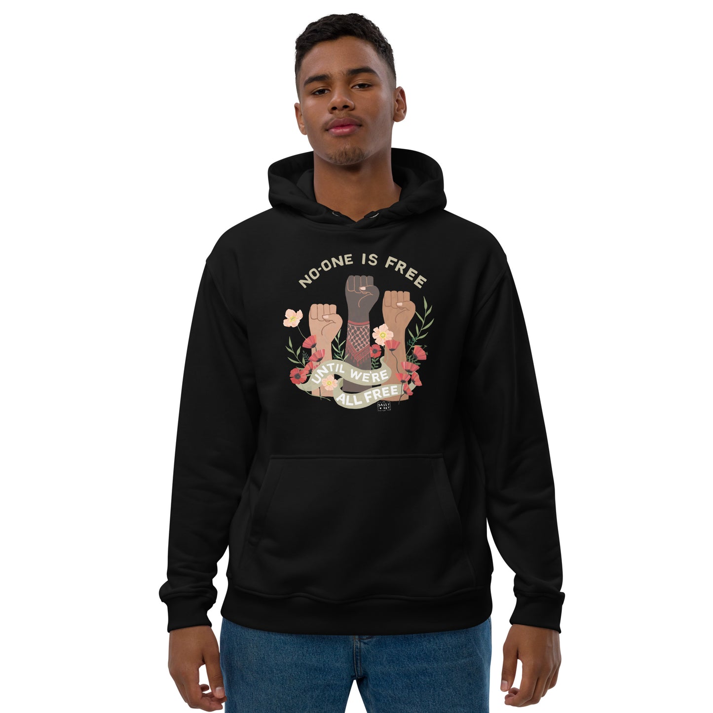 Hoodie Eco Organic Cotton Black / White Freedom for All