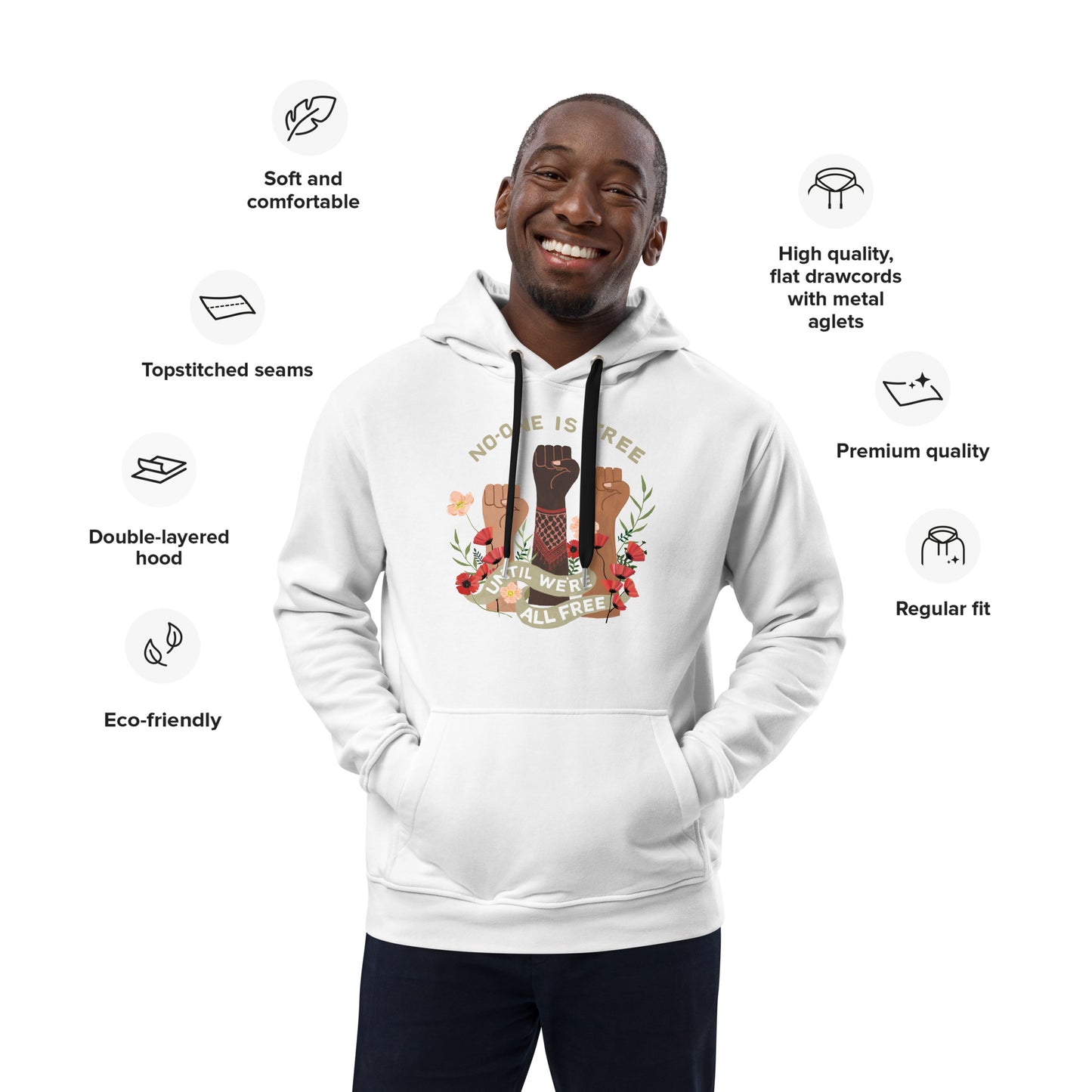 Hoodie Eco Organic Cotton Black / White Freedom for All