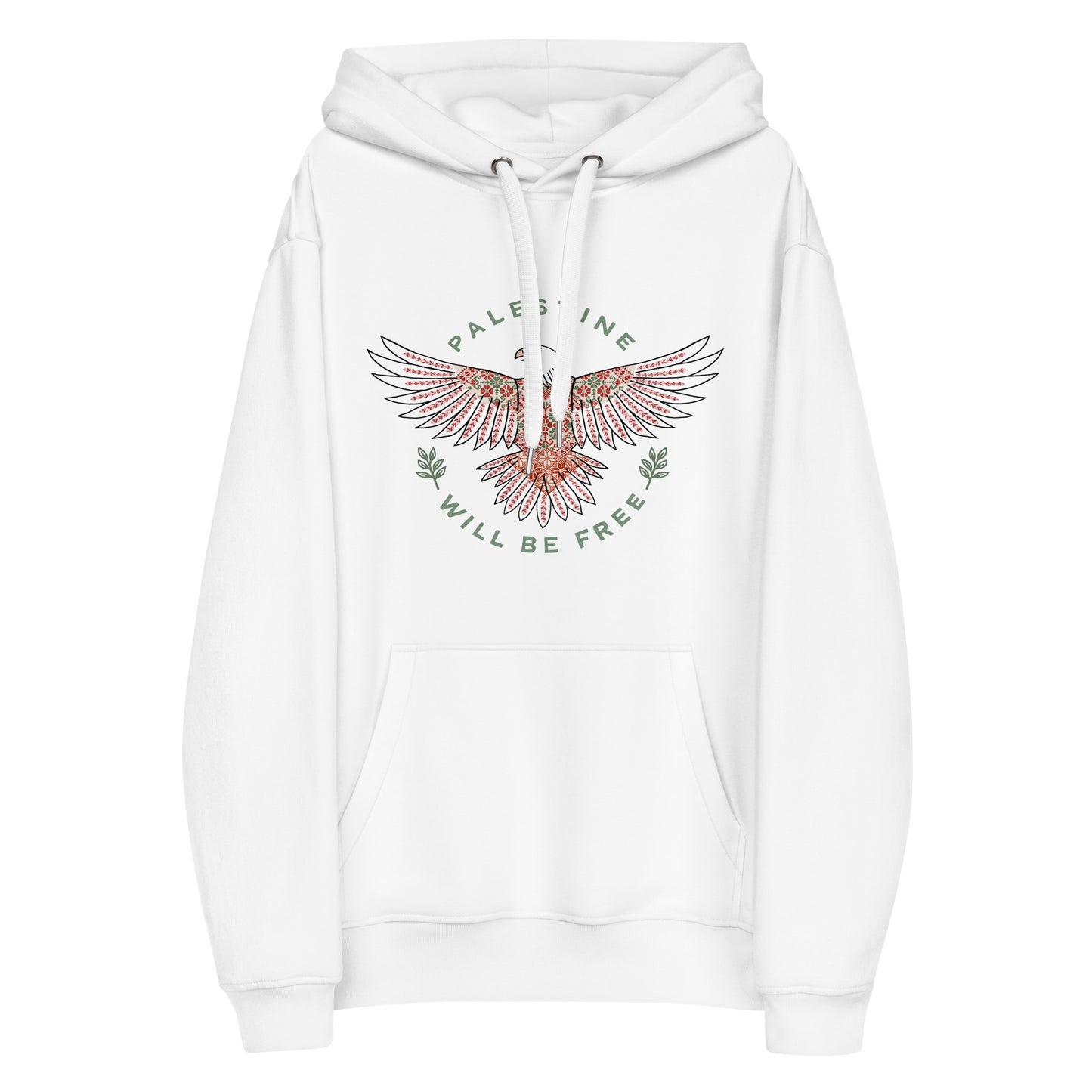 Hoodie Eco Organic Cotton Black / White “Palestine will be free”