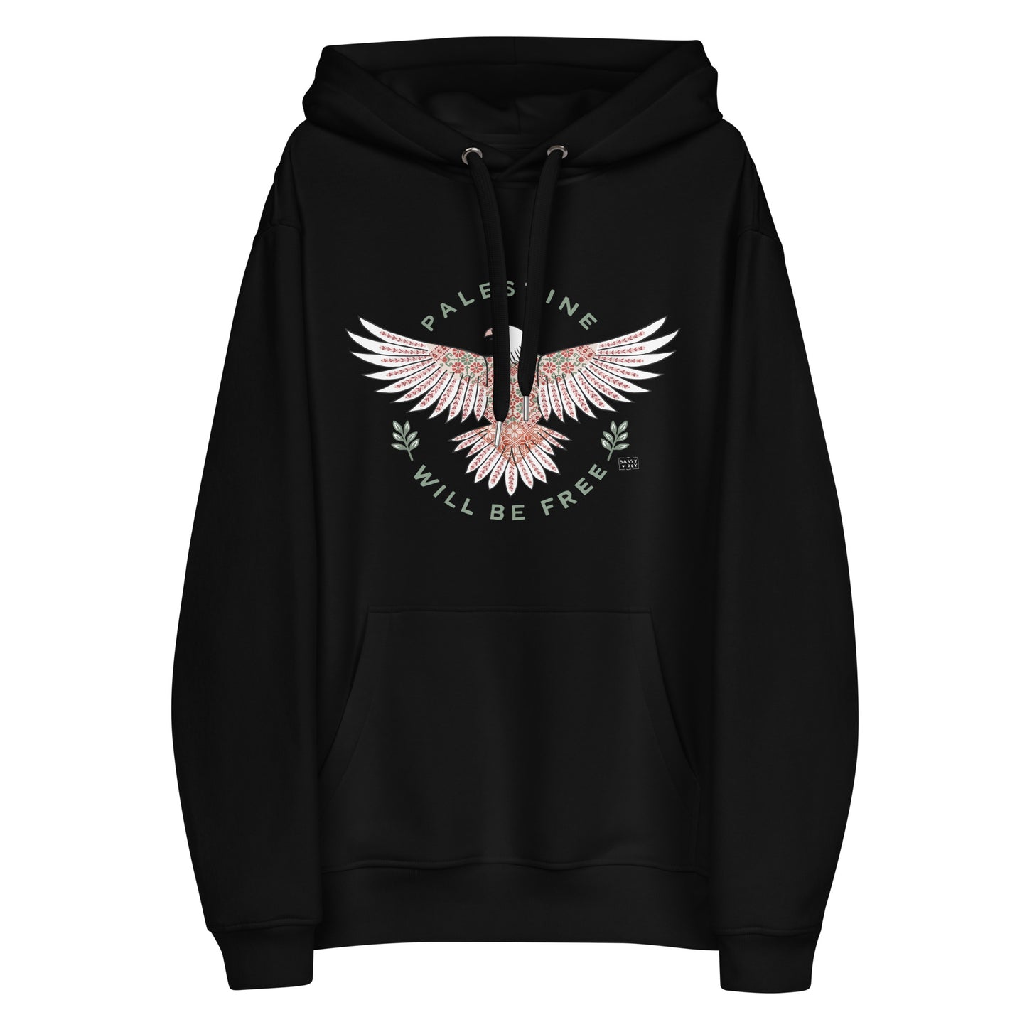 Hoodie Eco Organic Cotton Black / White “Palestine will be free”