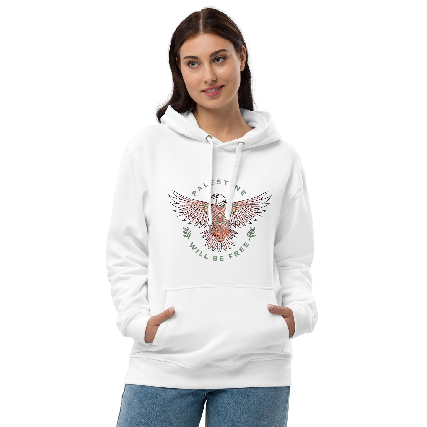 Hoodie Eco Organic Cotton Black / White “Palestine will be free”