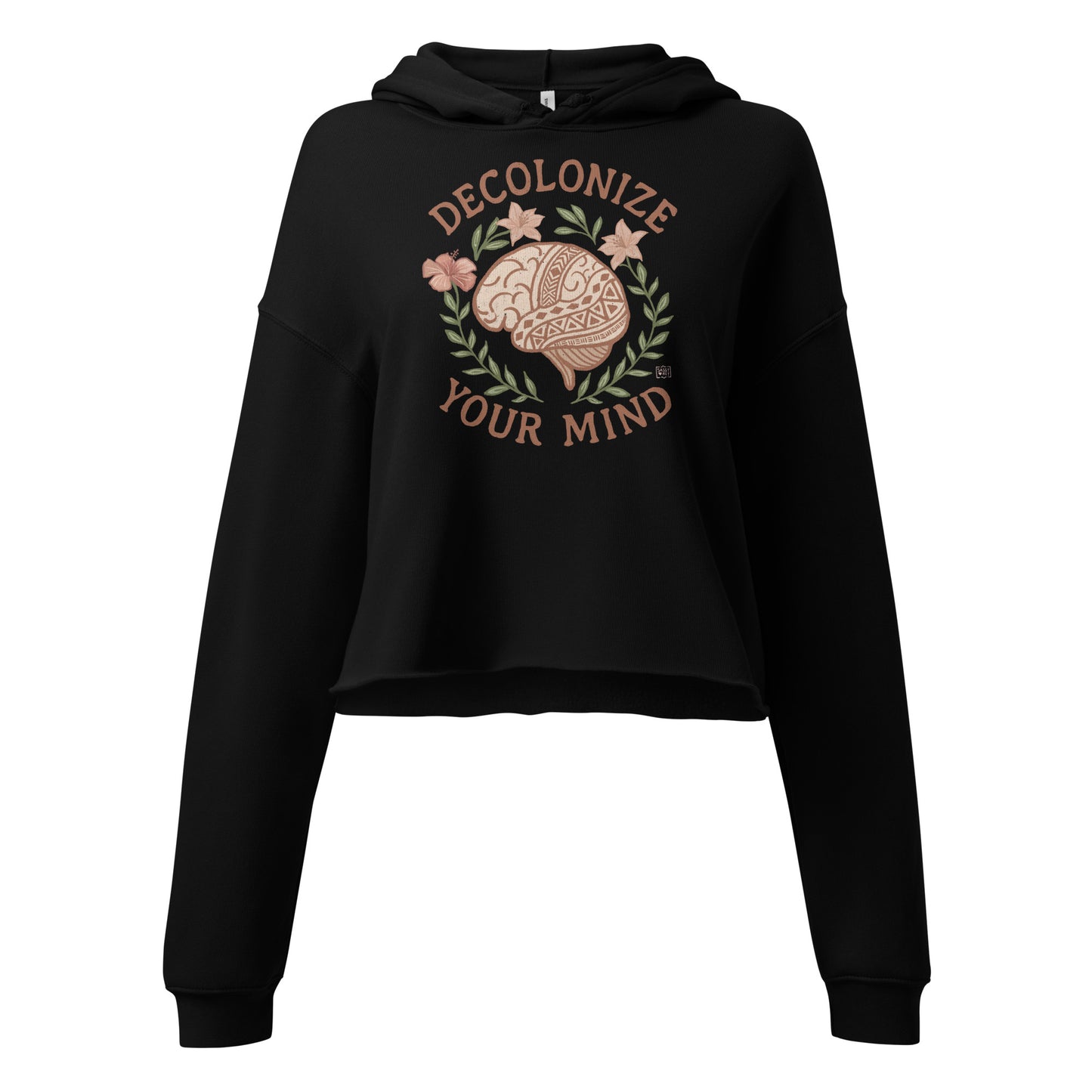 Crop Hoodie Decolonise Your Mind Black / Peach