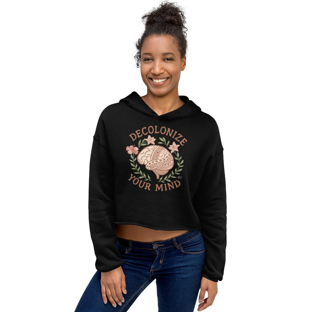 Crop Hoodie Decolonise Your Mind Black / Peach