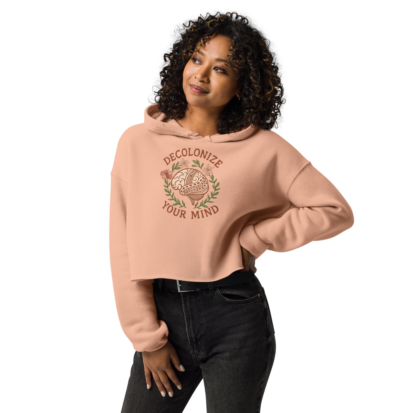 Crop Hoodie Decolonise Your Mind Black / Peach