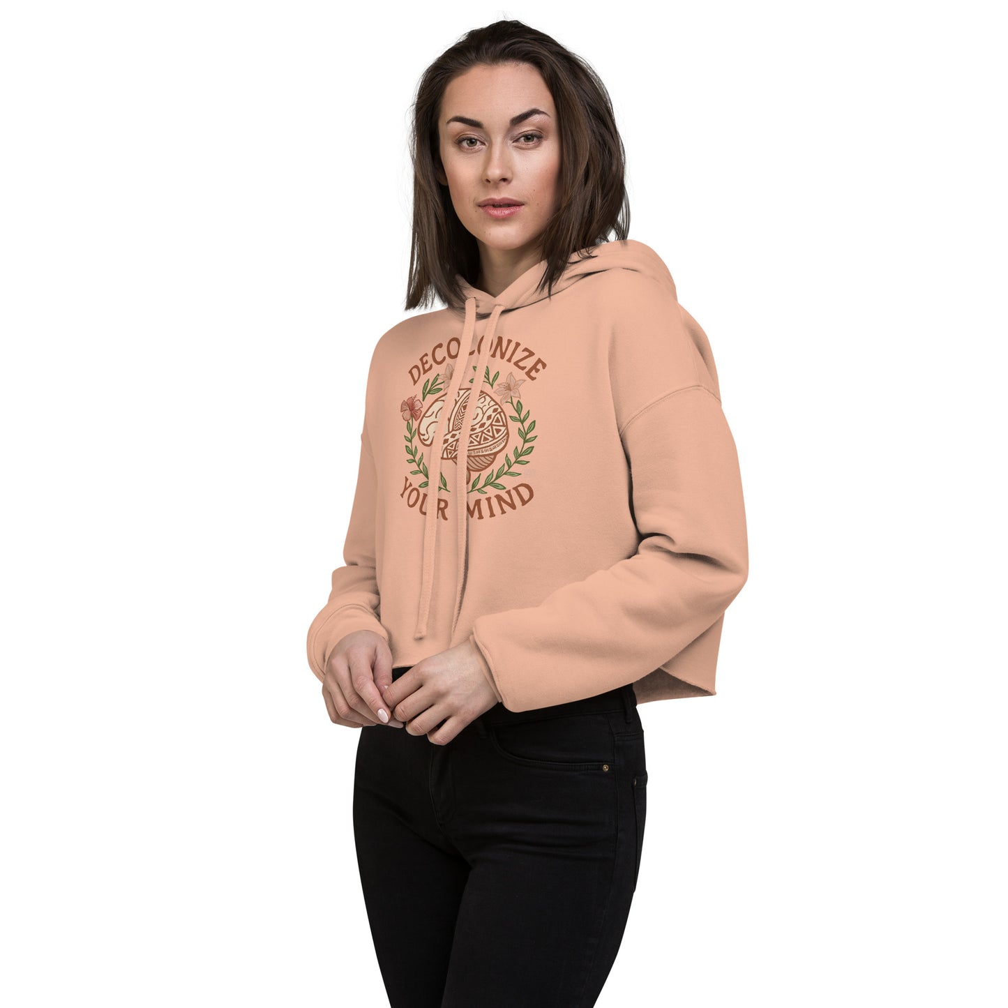 Crop Hoodie Decolonise Your Mind Black / Peach