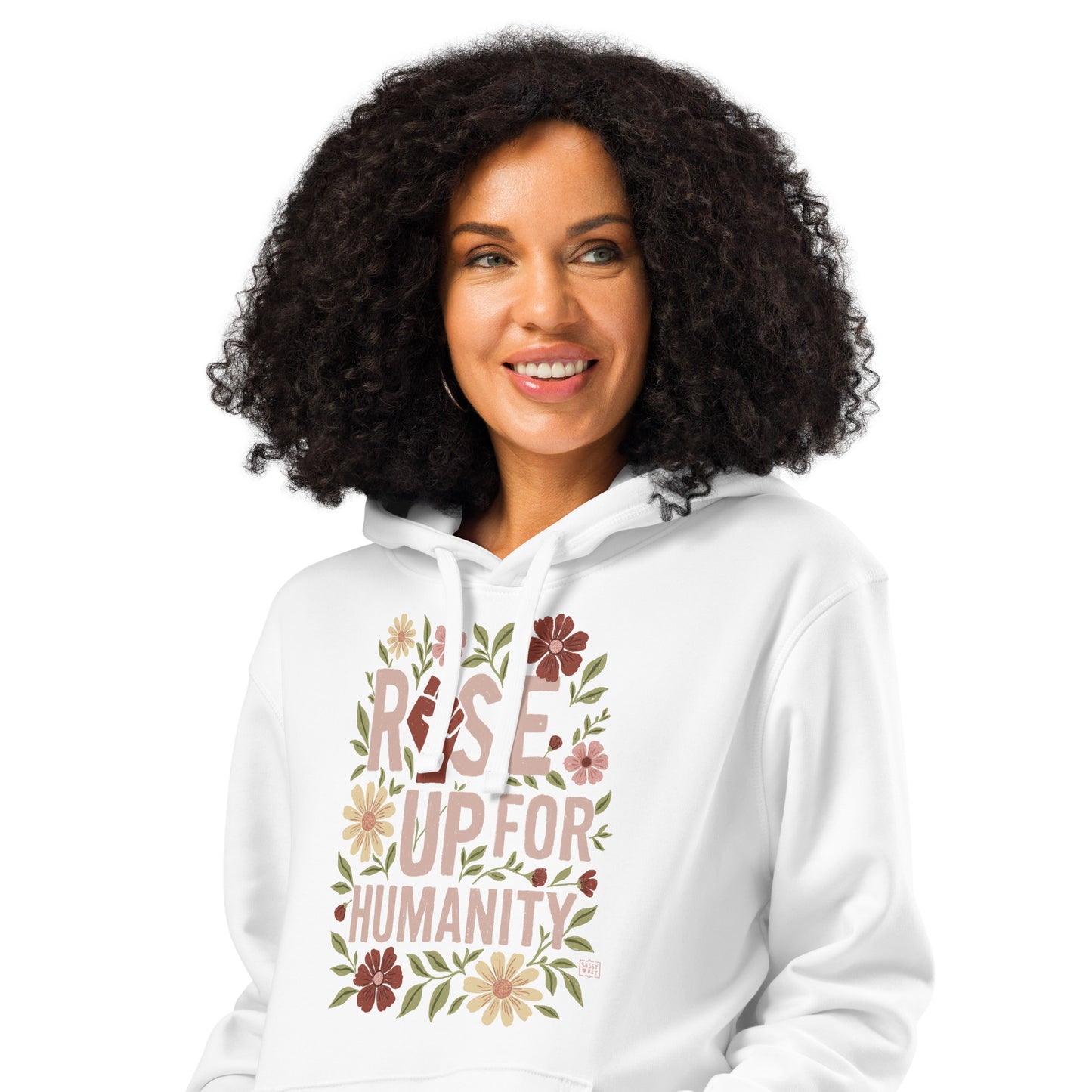 Hoodie Eco Organic Cotton Black / White Rise Up For Humanity