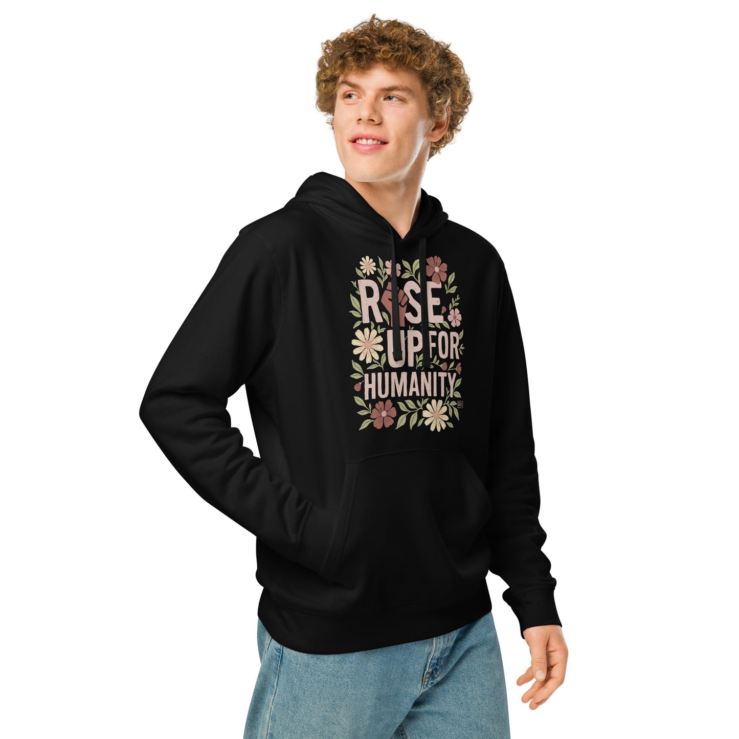 Hoodie Eco Organic Cotton Black / White Rise Up For Humanity