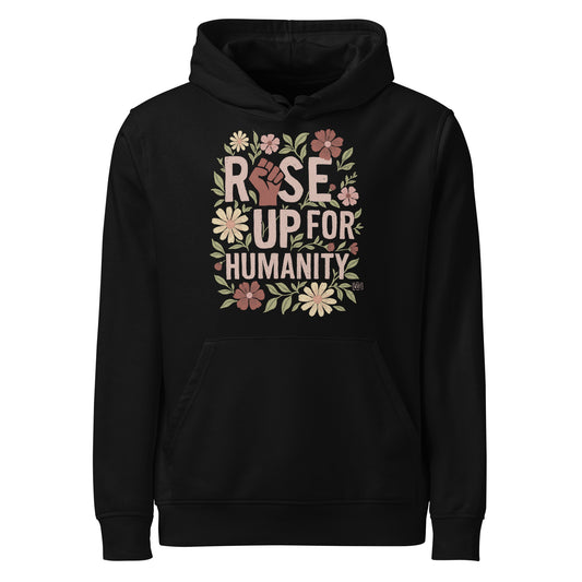 Hoodie Eco Organic Cotton Black / White Rise Up For Humanity