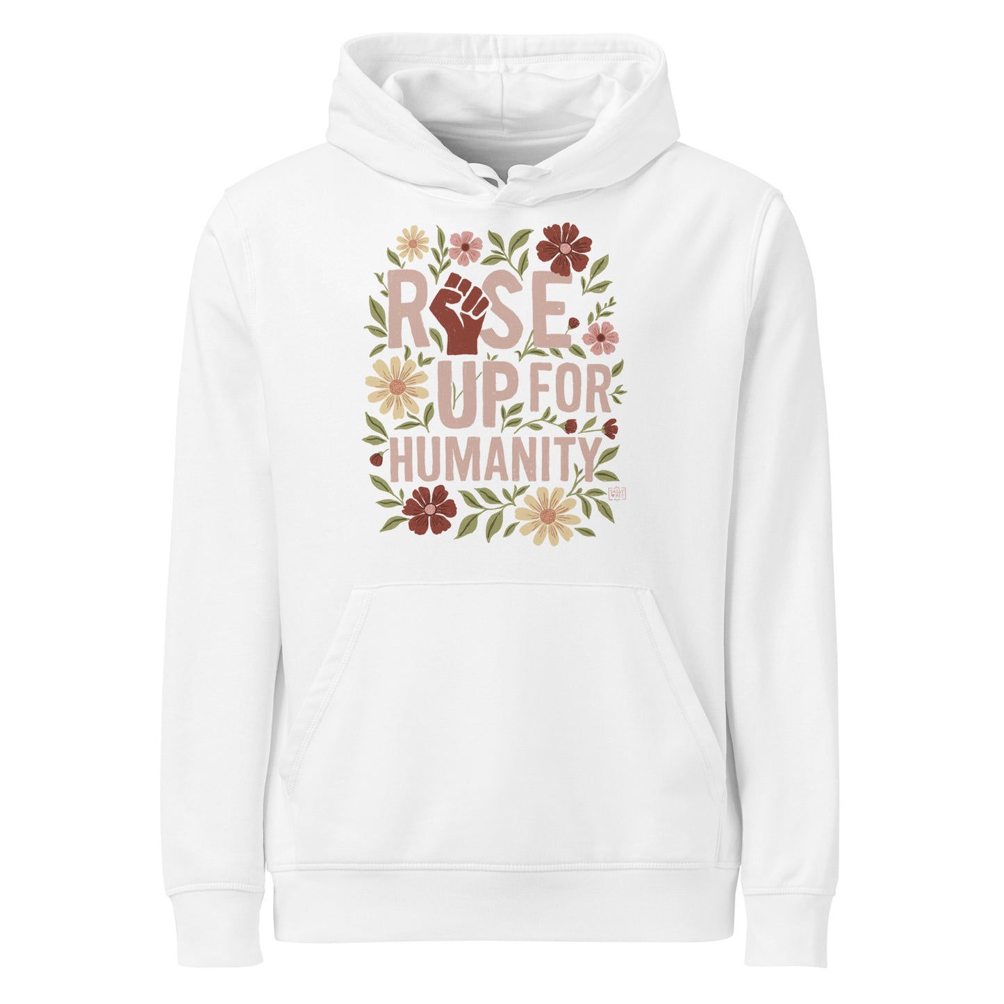 Hoodie Eco Organic Cotton Black / White Rise Up For Humanity