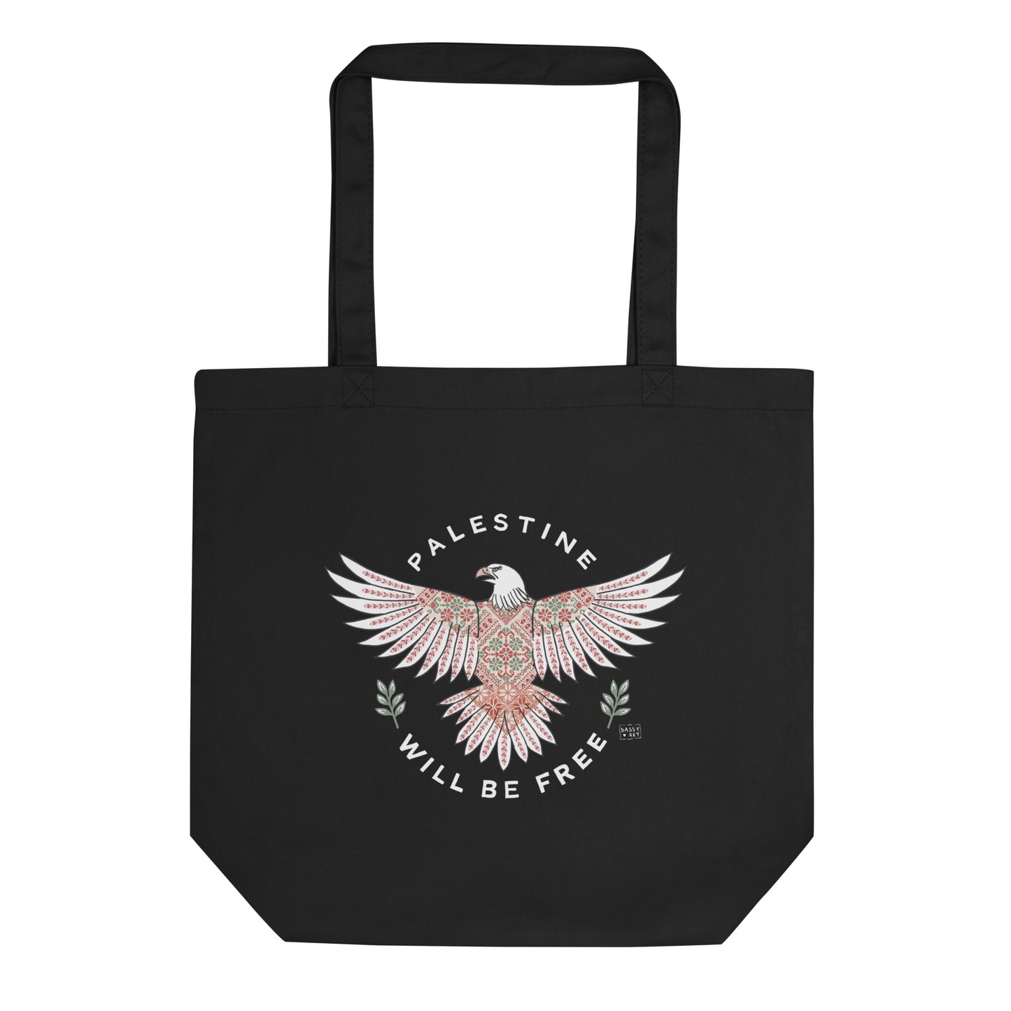 Tote Bag Palestine Will Be Free tatreez Eagle Black