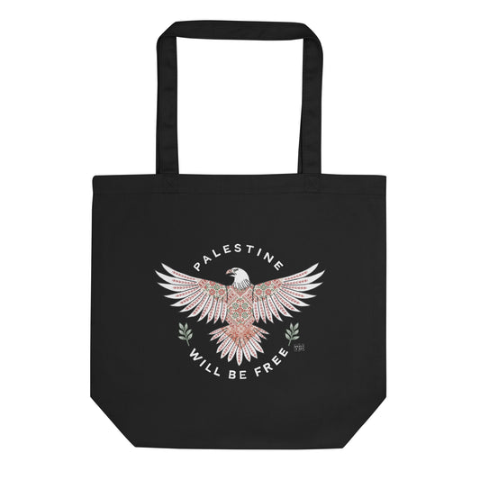 Tote Bag Palestine Will Be Free tatreez Eagle Black