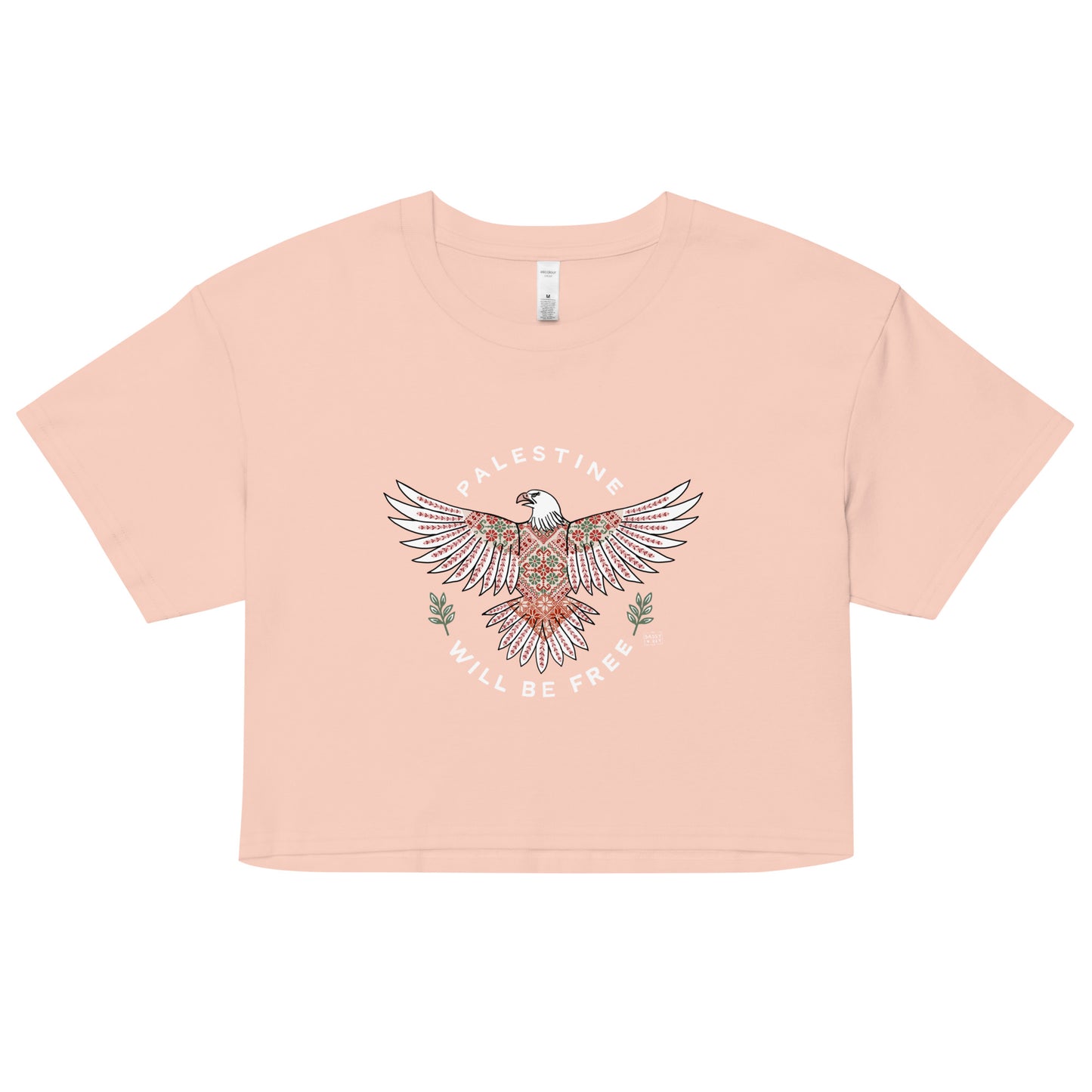 Palestine Will Be Free Tatreez Eagle Crop Top Pale Pink