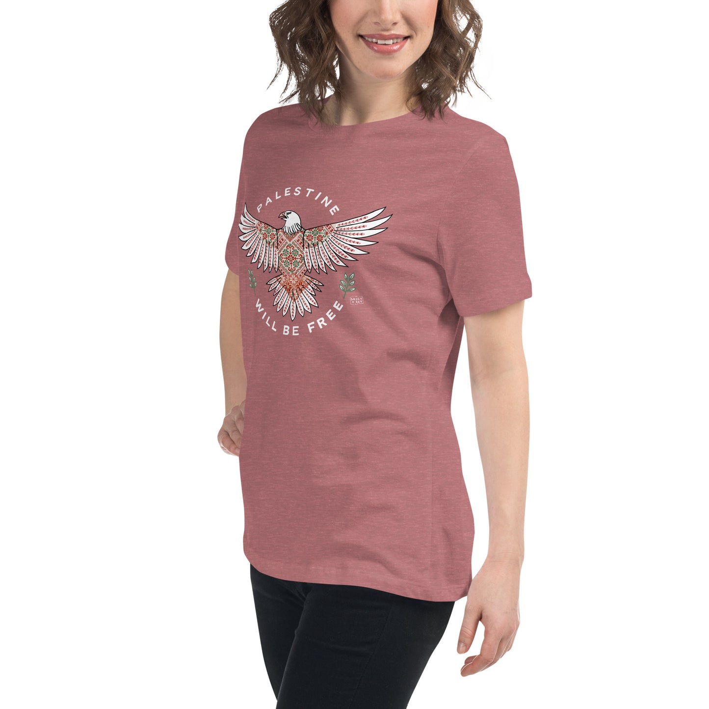 T-shirt Palestine Will Be Free Tatreez Eagle relaxed fit Heather Mauve