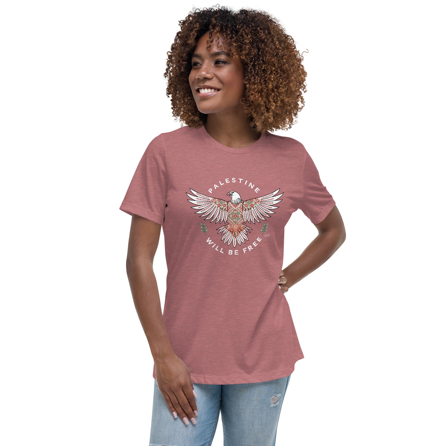 T-shirt Palestine Will Be Free Tatreez Eagle relaxed fit Heather Mauve