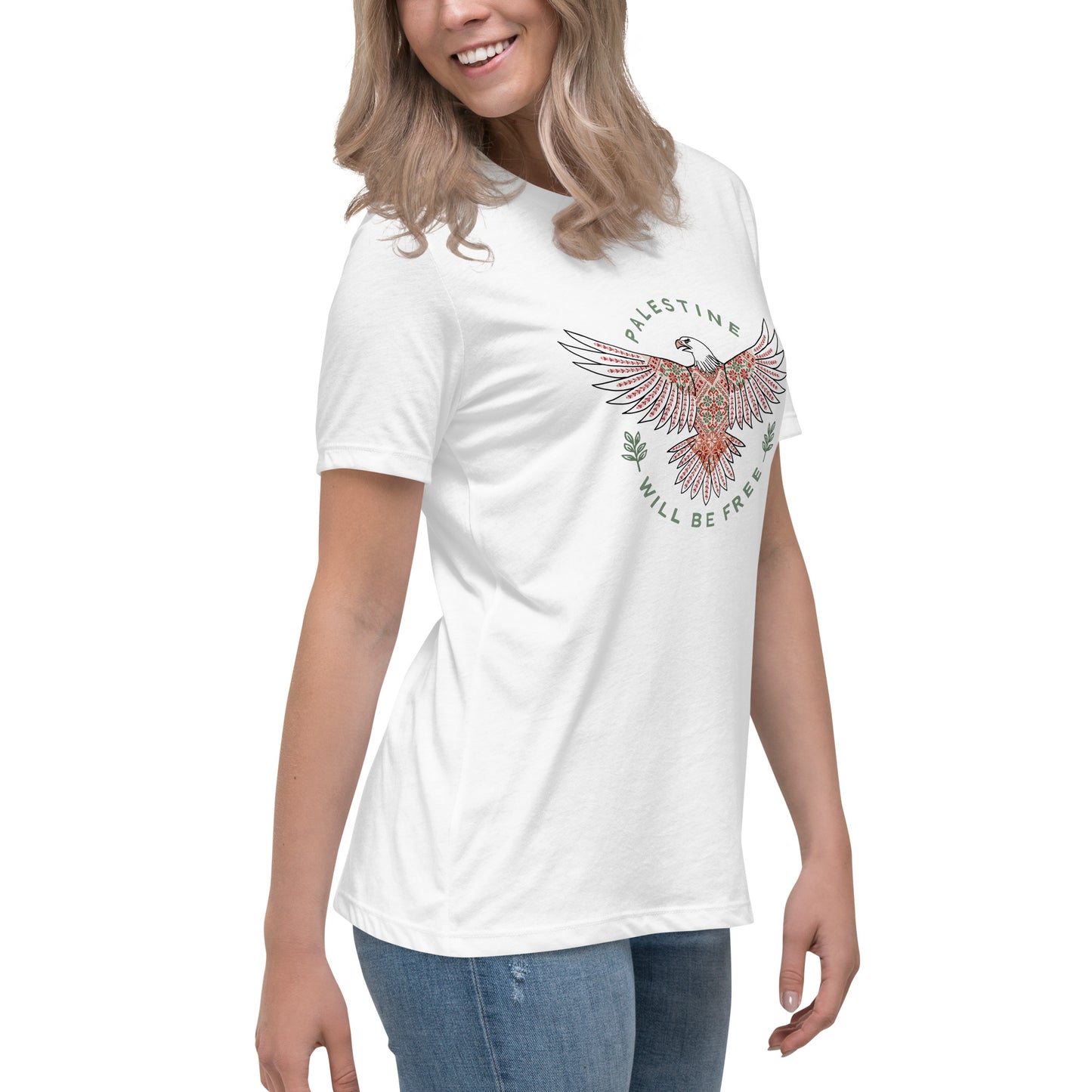 T-shirt Palestine Will Be Free Tatreez  relaxed fit White