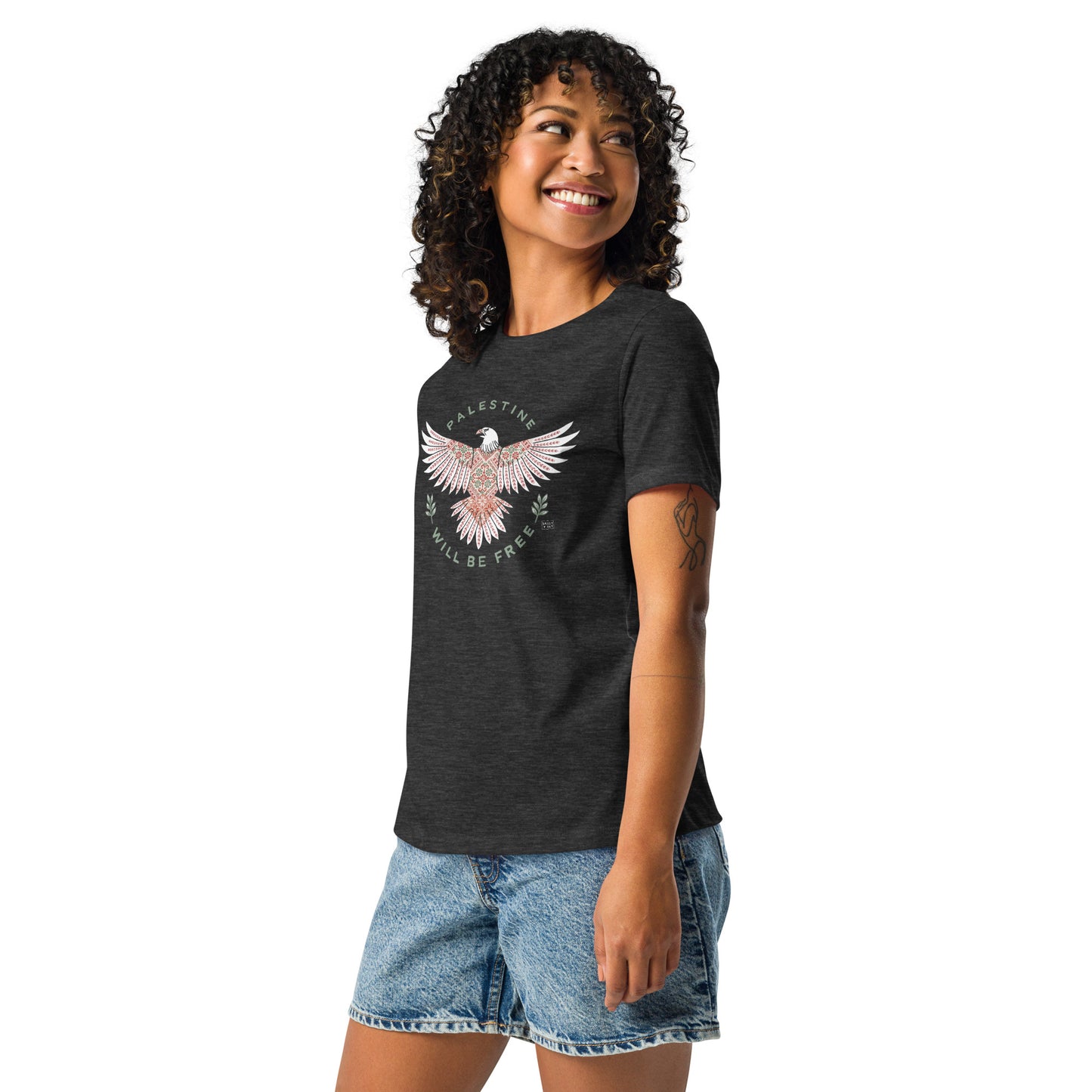 T-shirt Palestine Will Be Free Tatreez Dark Grey