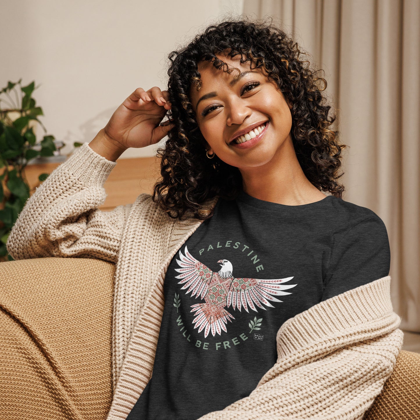 T-shirt Palestine Will Be Free Tatreez Dark Grey