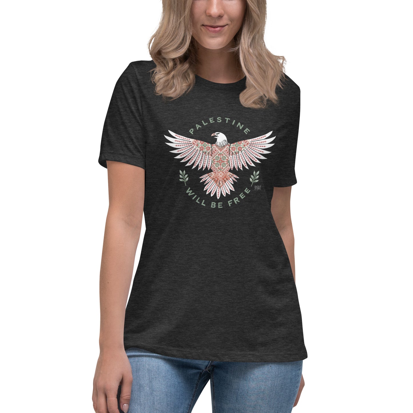 T-shirt Palestine Will Be Free Tatreez Dark Grey