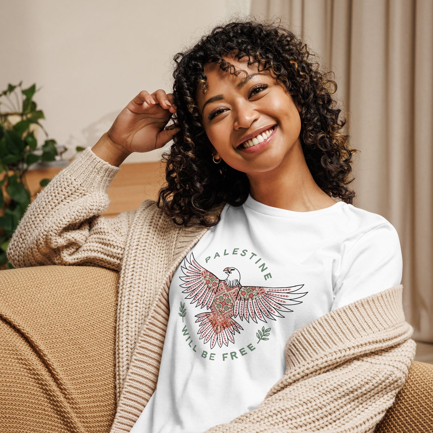 T-shirt Palestine Will Be Free Tatreez  relaxed fit White