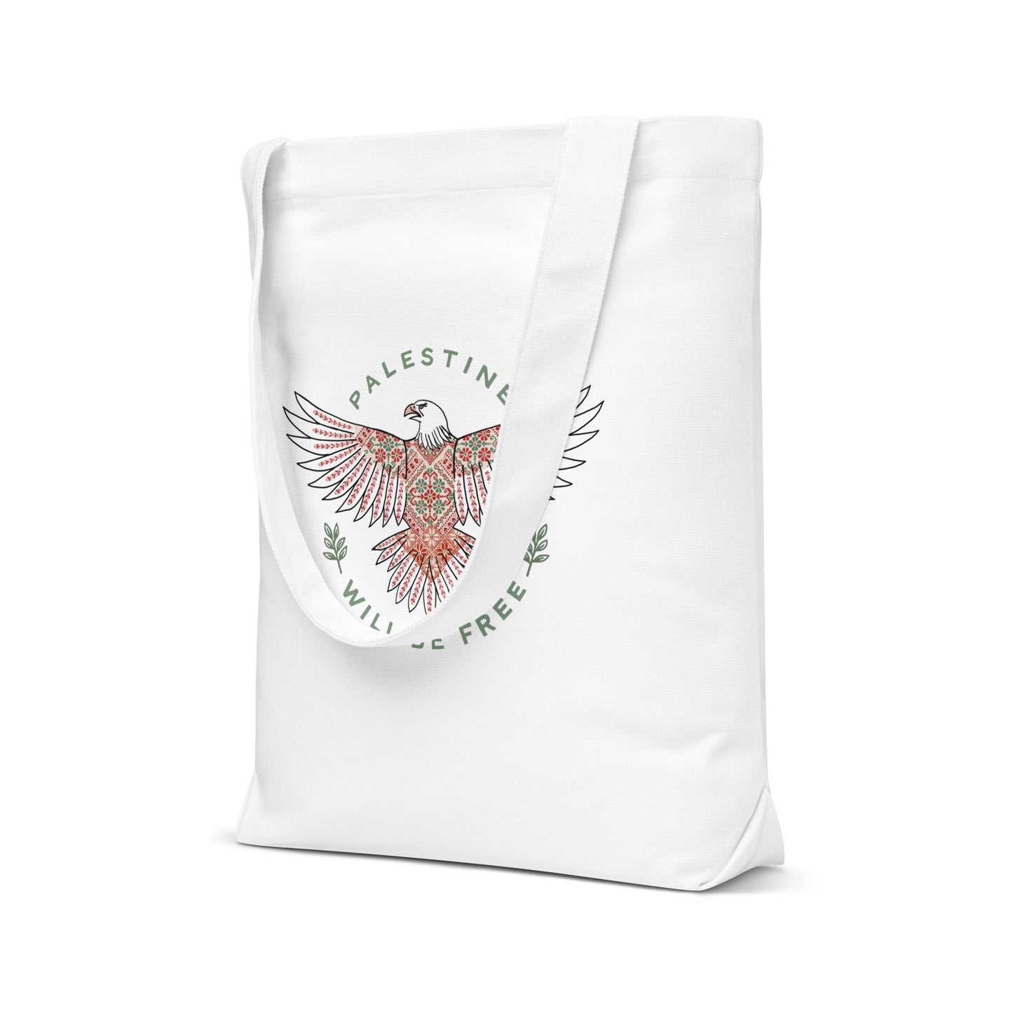 Tote Bag Palestine Will Be Free tatreez Eagle White