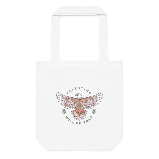 Tote Bag Palestine Will Be Free tatreez Eagle White