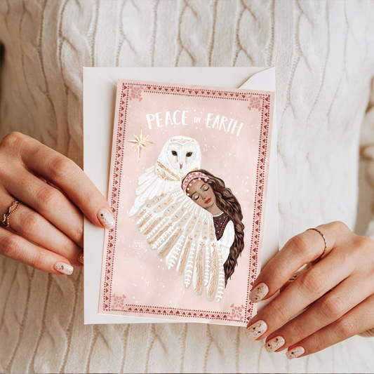Christmas Card Peace on Earth Folk Owl