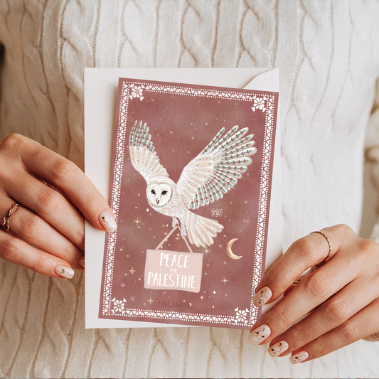 Christmas Card Peace for Palestine Folk Owl