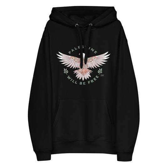 Hoodie Eco Organic Cotton Black / White “Palestine will be free”