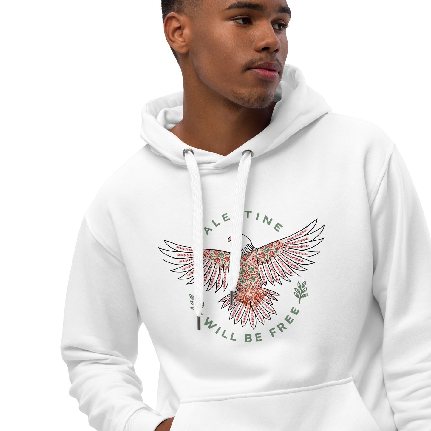 Hoodie Eco Organic Cotton Black / White “Palestine will be free”