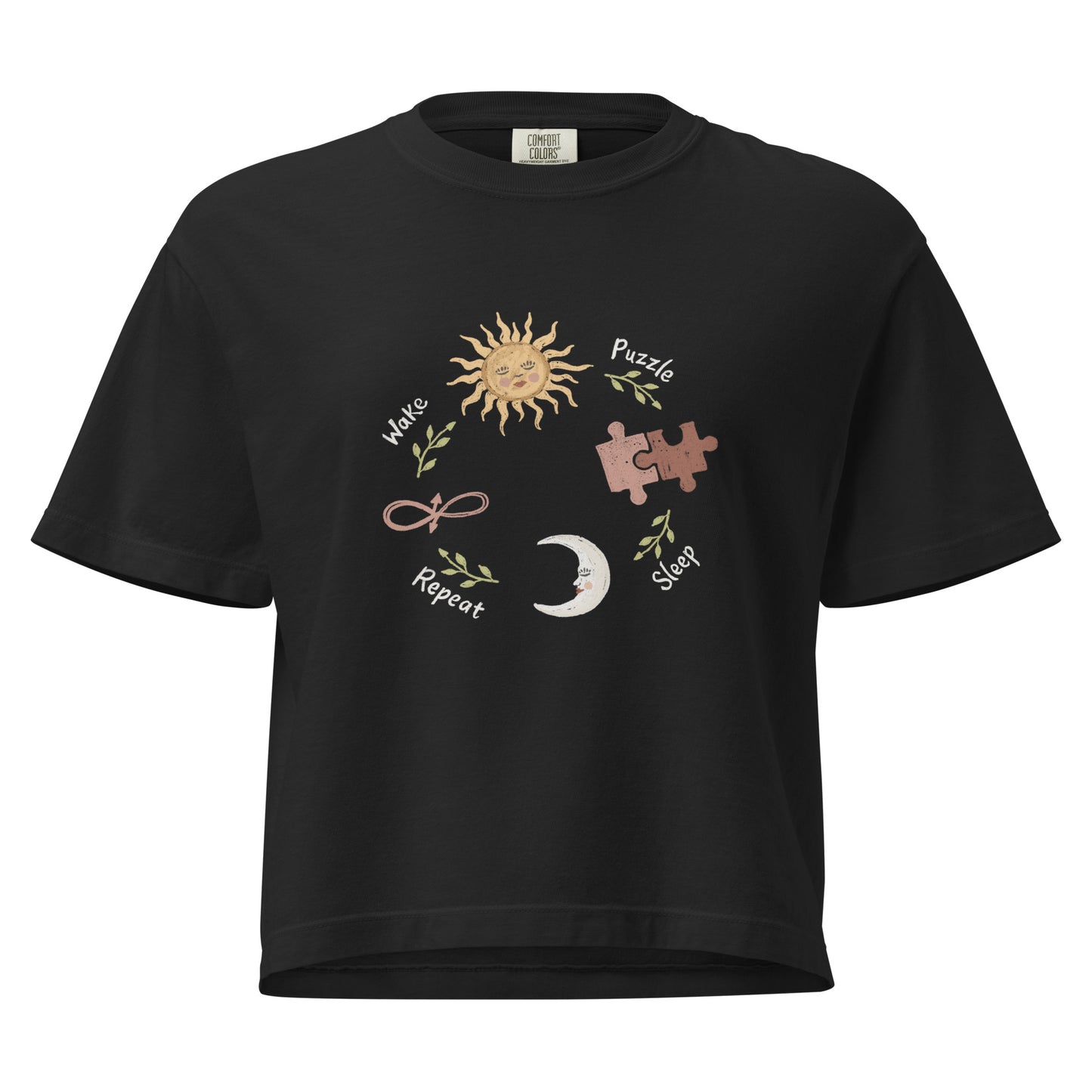 Puzzle T-shirt Crop “Wake Puzzle Sleep Repeat” (3 colours)
