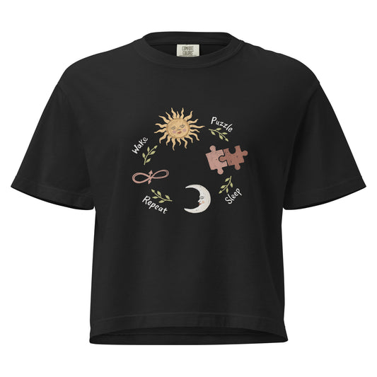 Puzzle T-shirt Crop “Wake Puzzle Sleep Repeat” (3 colours)