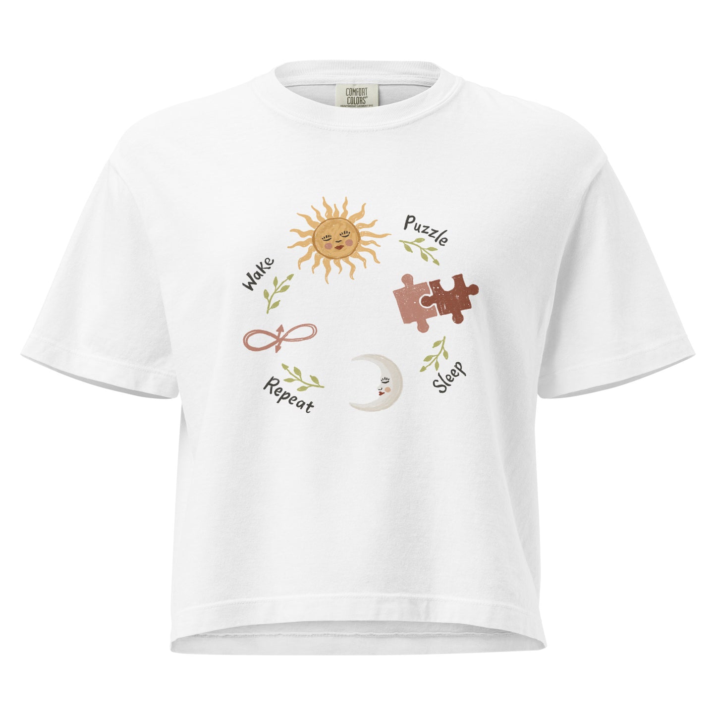 Puzzle T-shirt Crop “Wake Puzzle Sleep Repeat” (3 colours)