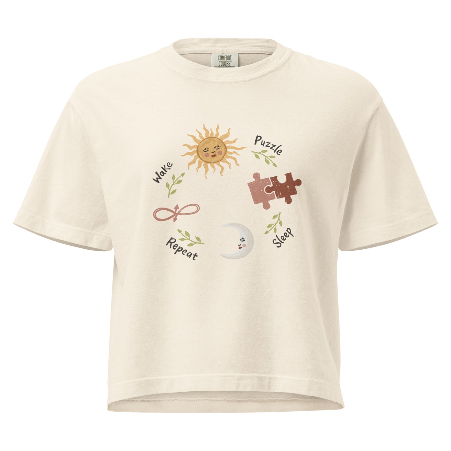 Puzzle T-shirt Crop “Wake Puzzle Sleep Repeat” (3 colours)