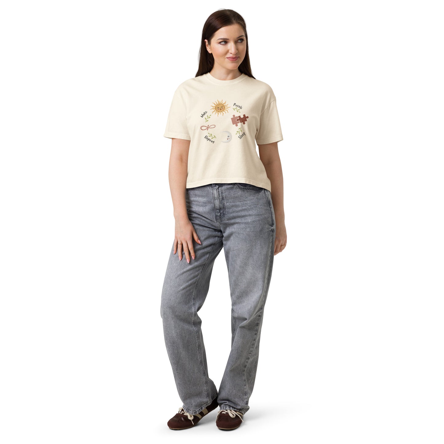 Puzzle T-shirt Crop “Wake Puzzle Sleep Repeat” (3 colours)